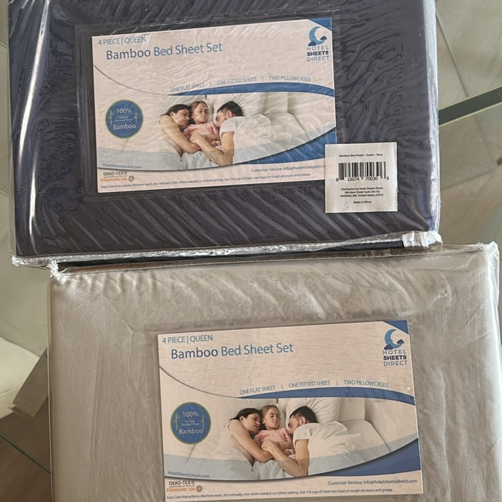 Cooling Bamboo Bed Sheet Sets (2) - Gray and Navy Blue